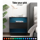 Artiss Bedside Table LED with 2 Shelves - HANA Black-4