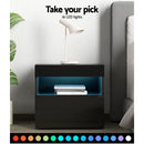 Artiss Bedside Table LED - HERES Black-4