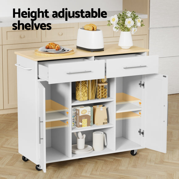 Artiss Kitchen Island Trolley Rolling Serving Cart Storage Drawer Cabinet 100cm White