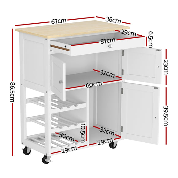 Artiss Kitchen Island Trolley Rolling Serving Cart Storage Cart Drawer Cupboard