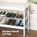 Artiss Shoe Rack Cabinet Bamboo Bench 10 Paris White-5