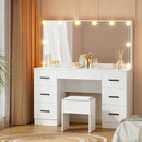 Artiss Dressing Table Set Stool 10 Led Bulbs White Debbie-1