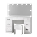Artiss Dressing Table Set Stool 10 Led Bulbs White Debbie-2