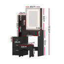 Artiss Dressing Table Vanity Desk Set Stool Led Black-3