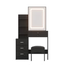 Artiss Dressing Table Vanity Desk Set Stool Led Black-4