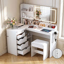 Artiss Dressing Table Corner Vanity Desk Set Stool LED Charging Station White-1