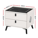 Artiss Smart Bedside Table 2 Drawers with Wireless Charging Ports LED White AIKA-2