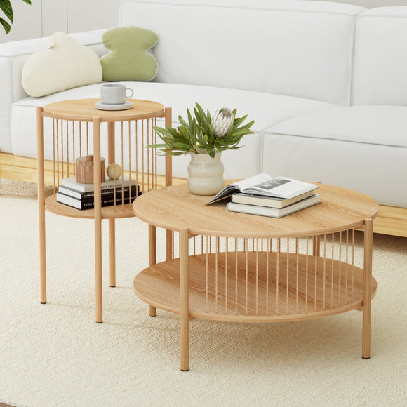 Artiss Coffee Table 2-Tier Round Wood