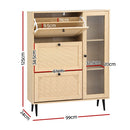 Artiss Shoe Rack Cabinet 3 Flip-out Drawers Pine-4
