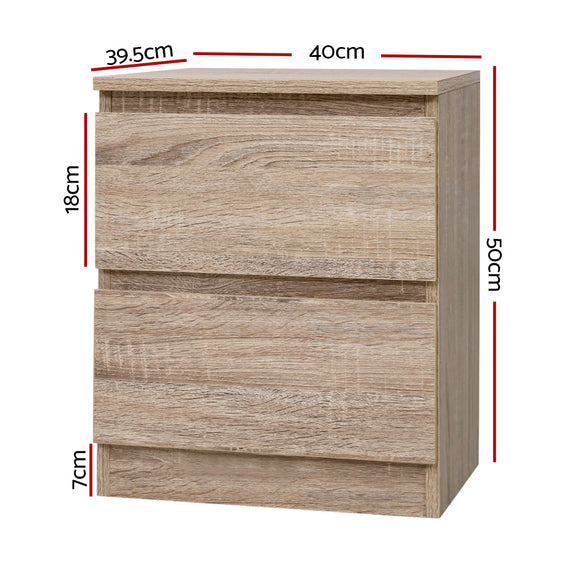 Artiss 2x Bedside Table 2 Drawers - PEPE Oak