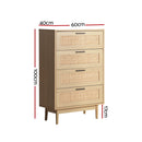 Artiss 4 Chest of Drawers Rattan Tallboy Pine - BRIONY-4