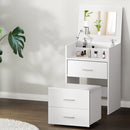 Artiss 2-in-1 Dressing Table Stool Set Bedside Table White-1