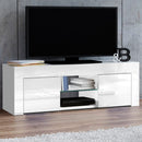 Artiss 130cm High Gloss TV Stand Entertainment Unit Storage Cabinet Tempered Glass Shelf White-1