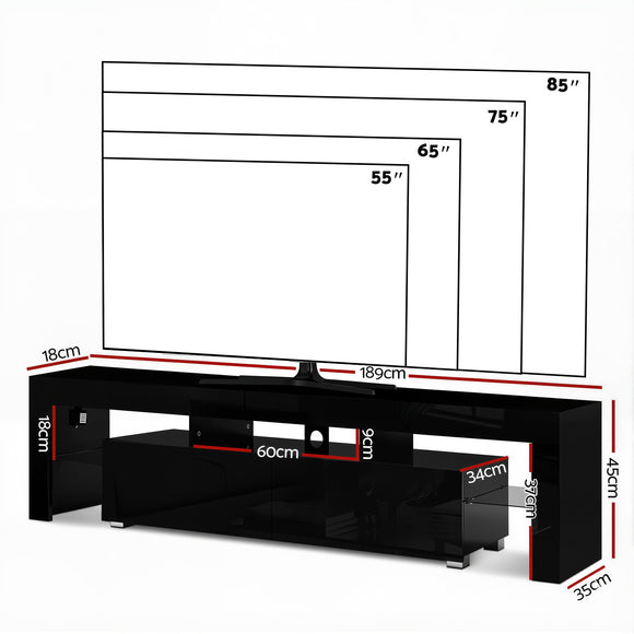 Artiss Entertainment Unit TV Cabinet LED 189cm Black Elo