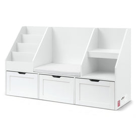 Keezi Kids Bookshelf Storage Organiser Toy Box Drawer Bench Seat Cabinet White