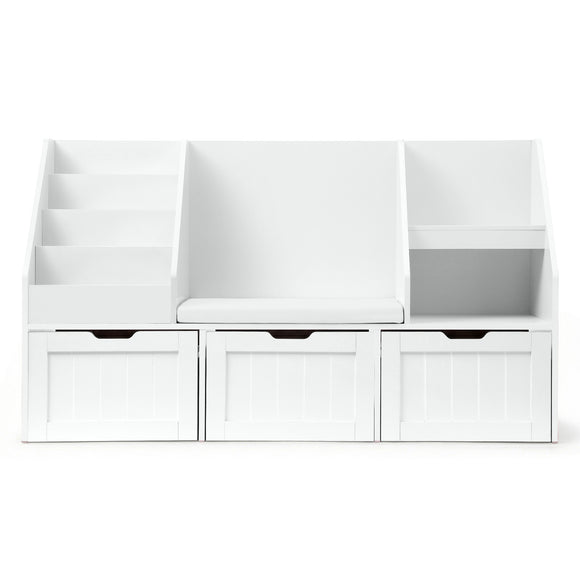 Keezi Kids Bookshelf Storage Organiser Toy Box Drawer Bench Seat Cabinet White