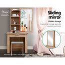 Artiss Dressing Table Stool Set Sliding Mirror Oak Demi-6