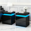 Artiss 2X Bedside Table LED 2 Drawers Lift-up Storage - COLEY Black-1