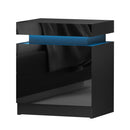 Artiss 2X Bedside Table LED 2 Drawers Lift-up Storage - COLEY Black-2