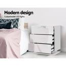 Artiss 2x Bedside Table LED 3 Drawers - MORI White-5