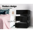 Artiss Bedside Table LED 3 Drawers - LUMI Black-4