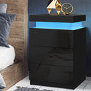 Artiss Bedside Table LED 3 Drawers - COLEY Black-8