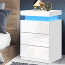 Artiss Bedside Table LED 3 Drawers - COLEY White-7