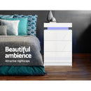 Artiss 2X Bedside Table LED 3 Drawers - COLEY White-6