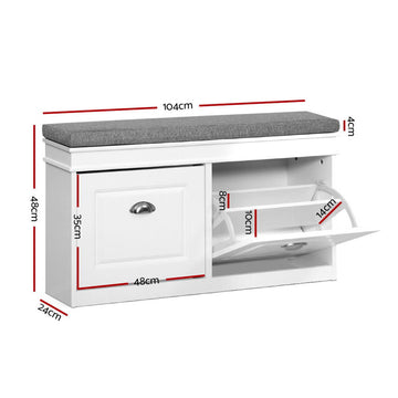 Artiss Shoe Rack Cabinet Bench 8 Pairs White - 0