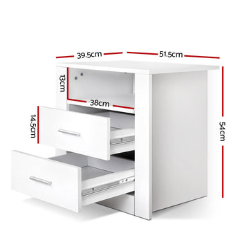 Artiss Bedside Table 2 Drawers with Shelf - TARA White - 0