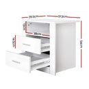 Artiss 2 X Bedside Table 2 Drawers with Shelf - TARA White-2