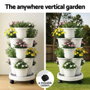 Green Fingers 5 Tier Vertical Garden Planter, Stackable Planters with Wheels, White, Garden Bed, Garden Tower Indoor Outdoor, Auto Drainage System, for Strawberries, Herbs, Flowers, Vegetables-4