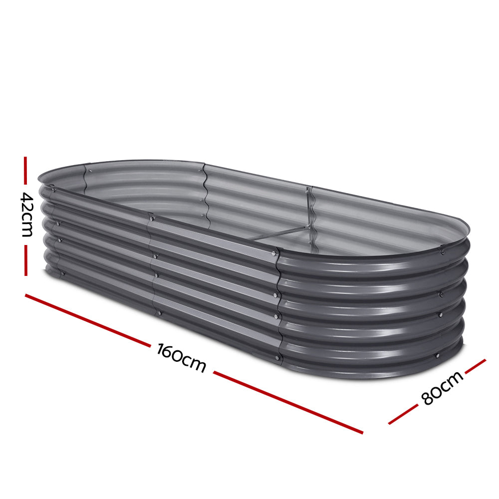 Green Fingers Garden Bed 160X80X42cm Oval Planter Box Raised Container Galvanised - 0