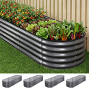 Green Fingers 4 Pcs Raised Garden Bed Kit Oval Galvanized Steel Planter Boxes 240x80x42cm, Heavy Duty Metal Elevated Garden Bed for Vegetables Flowers Herbs, with Safety Edging, Gloves & Pegs Included-1