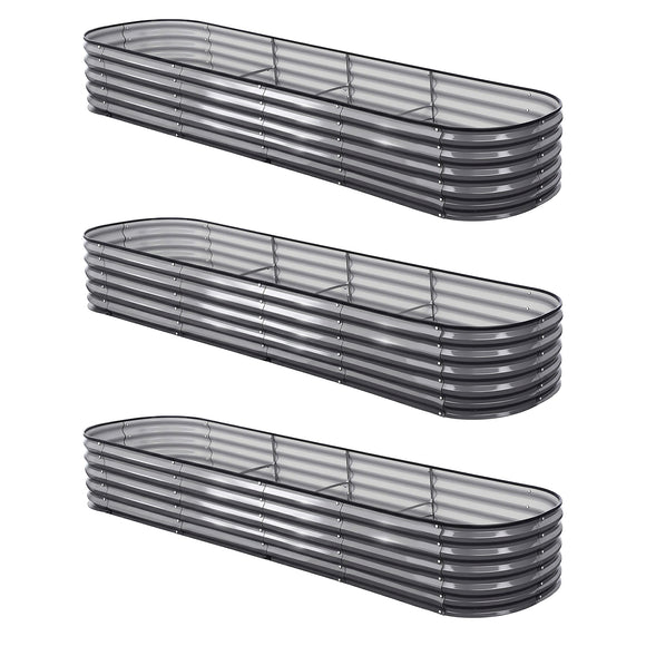 Green Fingers 3 Pcs Raised Garden Bed Kit Oval Galvanized Steel Planter Boxes 320x80x42cm, Heavy Duty Metal Elevated Garden Bed for Vegetables Flowers Herbs, with Safety Edging, Gloves & Pegs Included