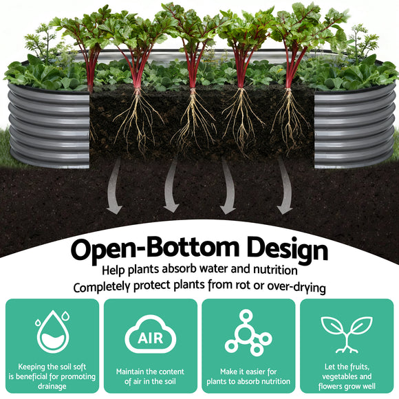 Green Fingers 4 Pcs Raised Garden Bed Kit Oval Galvanized Steel Planter Boxes 320x80x56cm, Heavy Duty Metal Elevated Garden Bed for Vegetables Flowers Herbs, with Safety Edging, Gloves & Pegs Included
