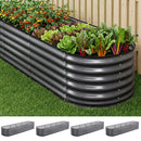 Green Fingers 4 Pcs Raised Garden Bed Kit Oval Galvanized Steel Planter Boxes 320x80x56cm, Heavy Duty Metal Elevated Garden Bed for Vegetables Flowers Herbs, with Safety Edging, Gloves & Pegs Included-1