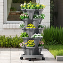 Green Fingers Raised Garden Bed 5 Tier Vertical Garden Grey Strawberry Stackable Planters Herbs Petunias-7