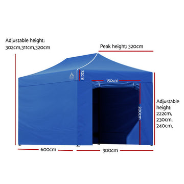 Instahut Gazebo 3x6 Pop Up Marquee Folding Tent Wedding Gazebos Camping Outdoor Shade Canopy Blue - 0