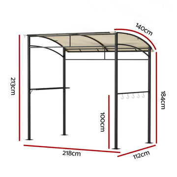 Instahut Gazebo Outdoor BBQ Grill Patio Garden Marquee Shade Shelter Shelf Hooks Beige - 0