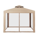 Instahut Gazebo Marquee 3m Outdoor Event Tent Camping Party Mesh Wall Canopy Brown-3