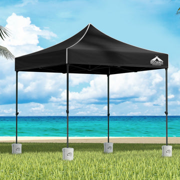 Instahut Gazebo Pop Up Marquee 3x3 Folding 500D Wedding Tent Base Pod Black