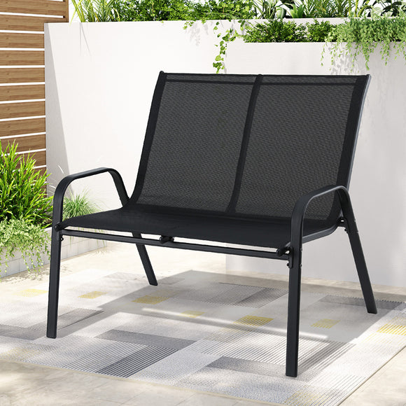 Gardeon Garden Bench Seat Steel Outdoor Patio Park Lounge Backyard Chair Black