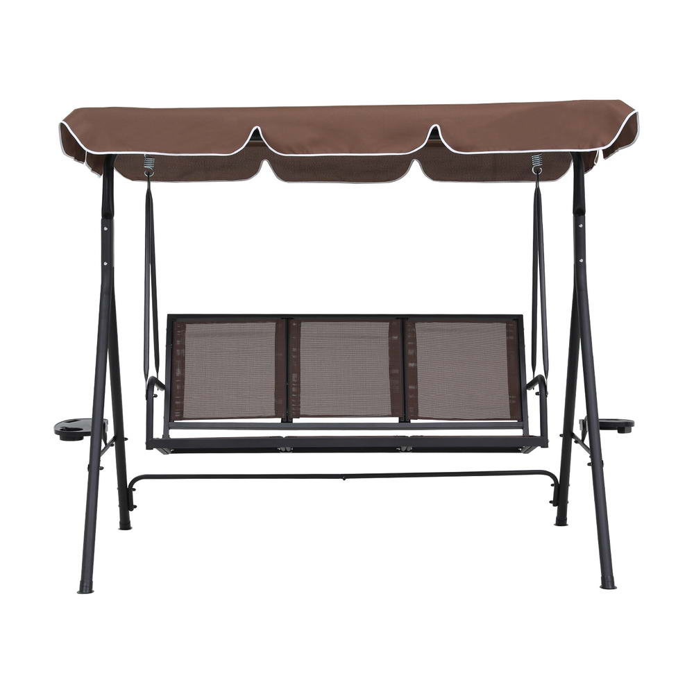 Gardeon Outdoor Swing Chair Garden Chair Canopy Cup Holder 3 Seater Brown - 0