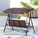 Gardeon Outdoor Swing Chair Garden Chair Canopy Cup Holder 3 Seater Brown-6
