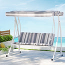 Gardeon Outdoor Swing Chair Garden Bench Furniture Canopy 3 Seater White Grey-7