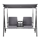 Gardeon Outdoor Swing Chair Garden Chair Canopy Cup Holder 2 Seater Grey-3