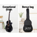 Alpha 38 Inch Acoustic Guitar Wooden Body Steel String Full Size Cutaway Black-5