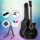Alpha 38 Inch Acoustic Guitar Wooden Body Steel String Full Size w/ Stand Black-8