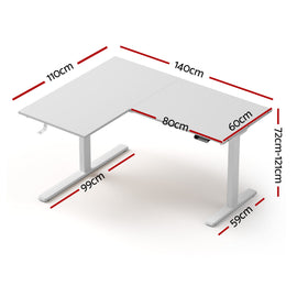 Artiss L-Shape Standing Desk Sit Stand Up Height Adjustable Electric Motorised White - 0